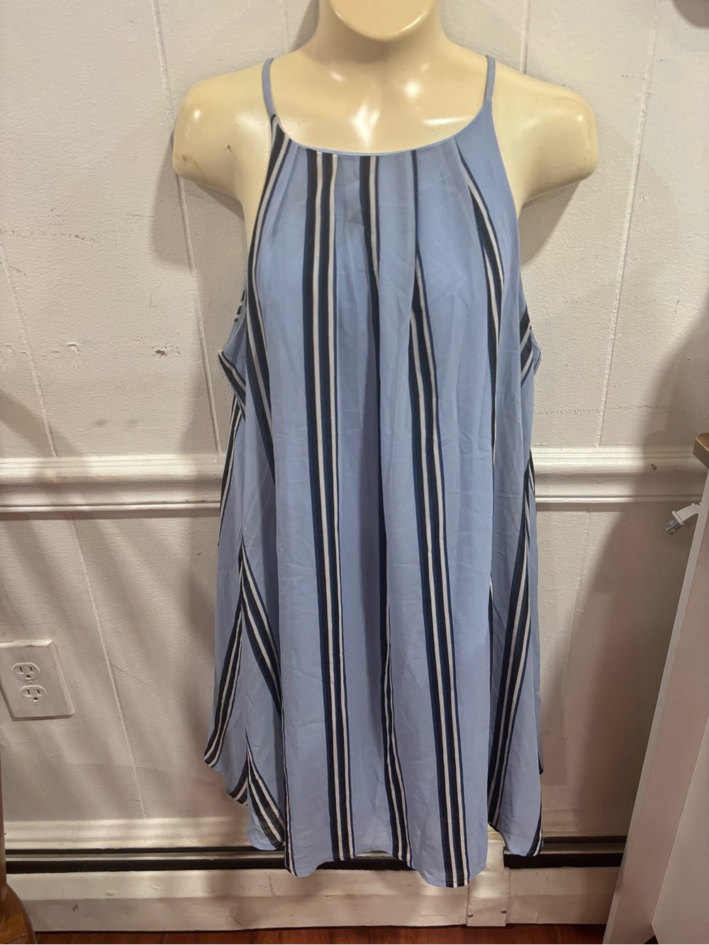 Francesca's Collections Light Blue and Navy Striped Halter Mini Dress